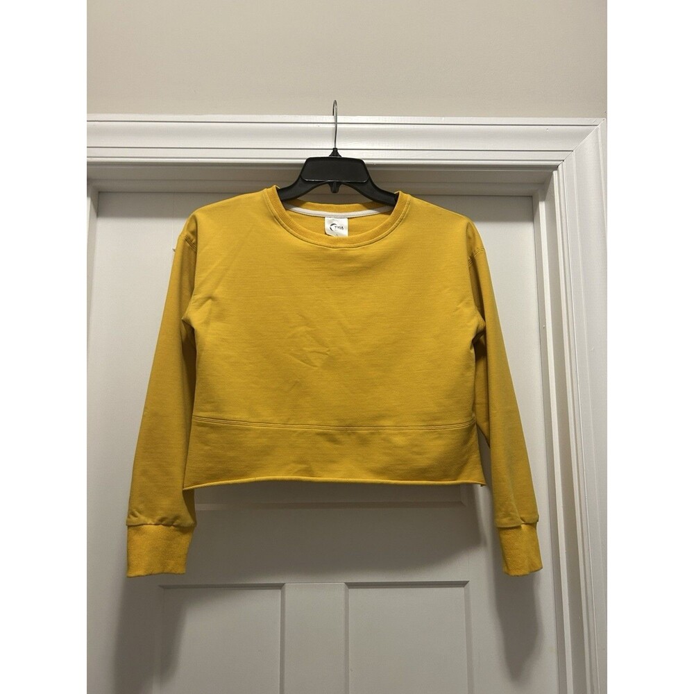 Zyia Active Mustard Yellow Crew Neck Crop Sweatshirt Size Large Athleisure Gym